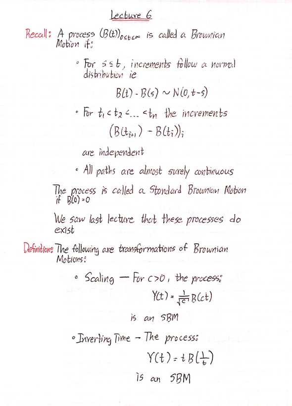 Stochastic Analysis Lecture 6 1