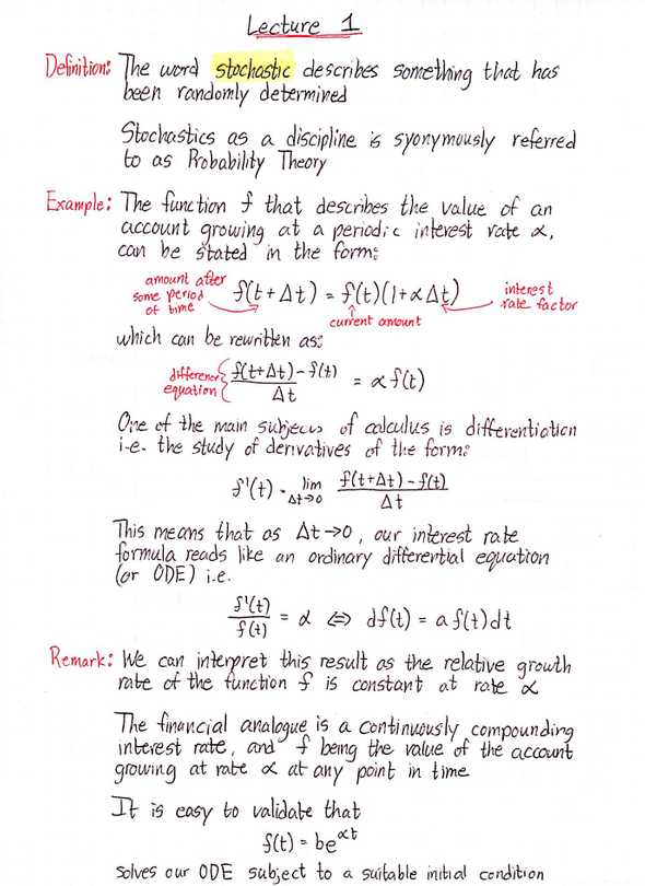 Stochastic Analysis Lecture 1 1